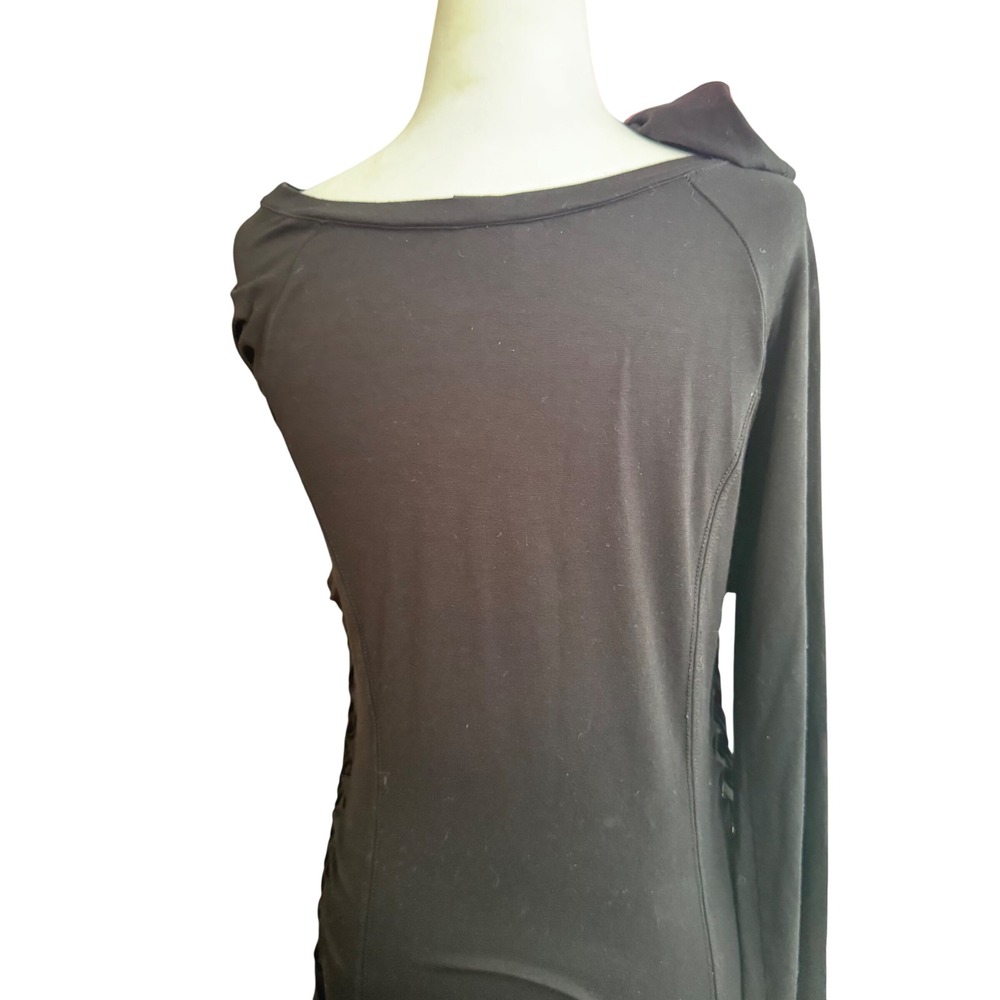 Sturgis '09 woman's black Biker babe long sleeve top Med hidden sequence EUC - Picture 3 of 8